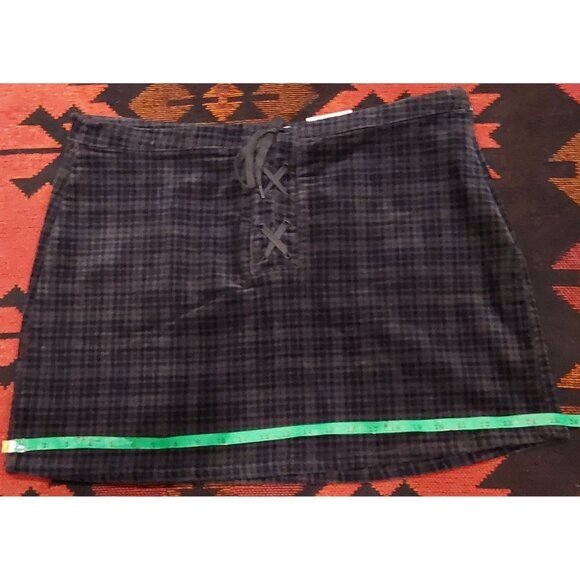 NEW SO Women's Plaid Corduroy Mini Skirt, Lace-Up Front 20/38W Gray & Blue. - Picture 6 of 7